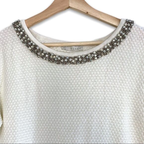 Hinge Viscose Blend Rhinestone Detail Neck Sweater - Picture 2 of 7